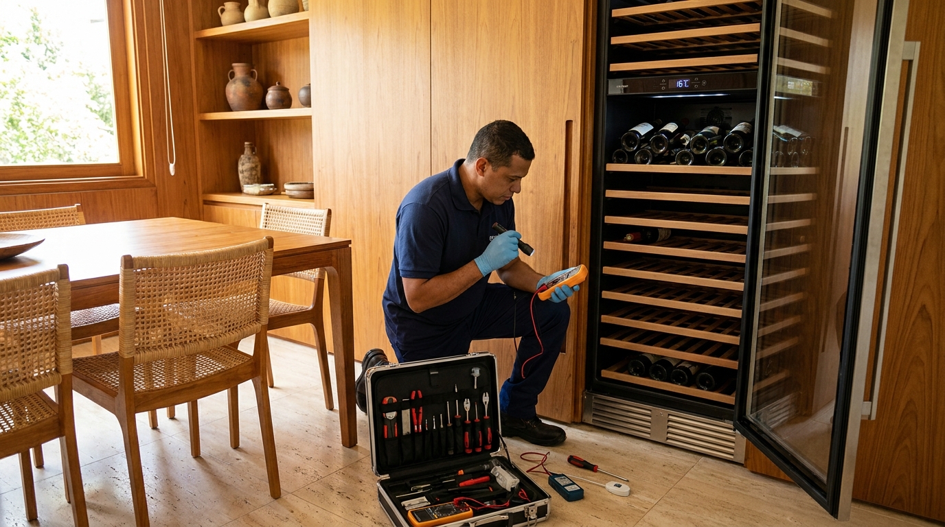 Substituição de termostato em adega climatizada em visita técnica em Belém‑PA